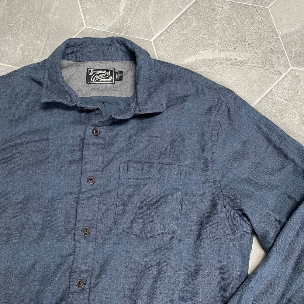 Grayers Double Cloth Button-Down Shirt – Navy Blue Textured Cotton | Size Large